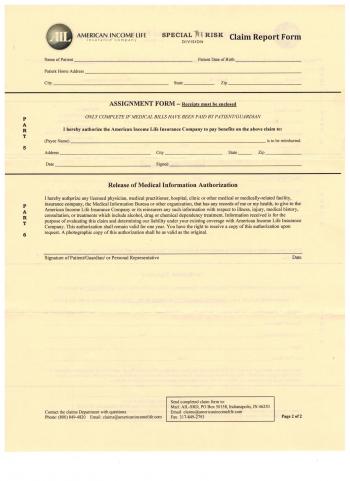 Image of Insurance Claim Form Page Two