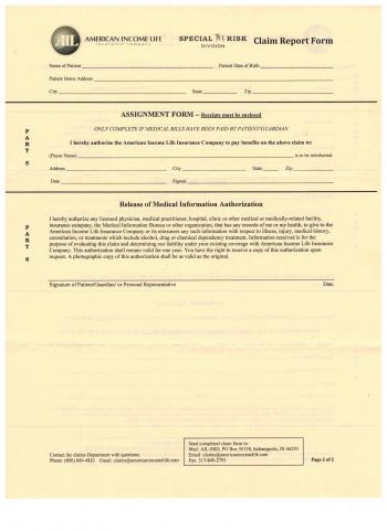 Image of Insurance Claim Form Page 2