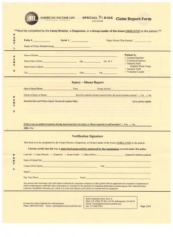 Image of Insurance Claim Form Page One