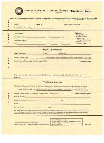 Image of Insurance Claim Form Page 1